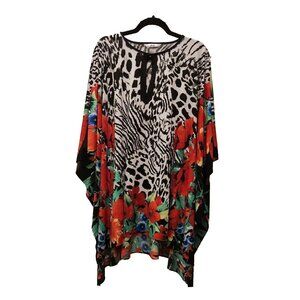 Nygard Womens Size M Poncho Blouse Animal & Floral Print